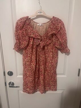 Ruffled Floral Mini Dress in Rose Pink